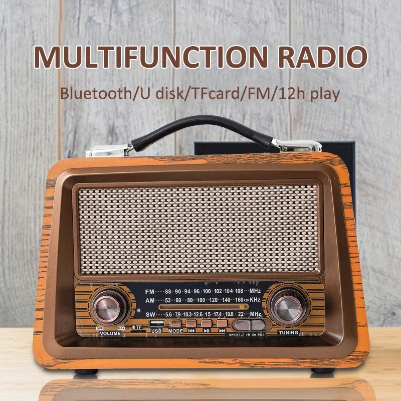 

Portable Wooden Retro Radio, Wireless Bluetooth Speakers, HiFi Stereo, USB TF, AUX MP3, AM/FM Radio, Receiver Player