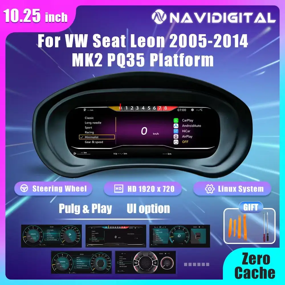 Panel de instrumentos digital LCD de 10,25 pulgadas para VW Seat Leon MK2 plataforma PQ años 2005-2014 compatible con HDMI Carplay 1