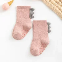 2Pairs Lovely Cute Cartoon Dinosaur Kids Baby Socks Girl Boy Non-slip Floor Socks Animal Infant Soft Cotton Thick Warm Leg Socks 5