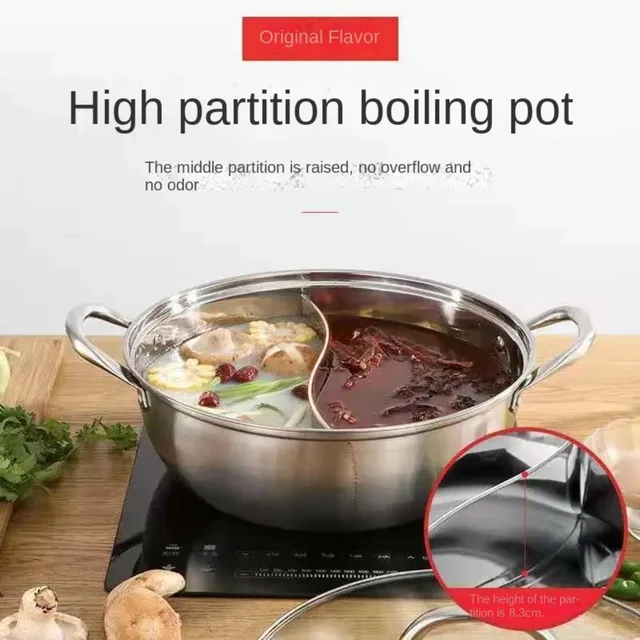 Chinese Hot Pot Stainless Steel Induction Cooker Gas Stove Compatible Pots  Home Kitchen Cookware Soup Cooking Pot Twin Divided - AliExpress