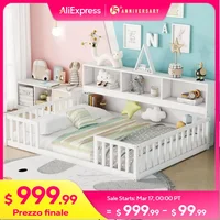 Kids Montessori Floor Bed, Full Size Floor Bed with Bookcase and Shelves, Full Bed Frame with Guardrails for Kids, Girls, Boys 1