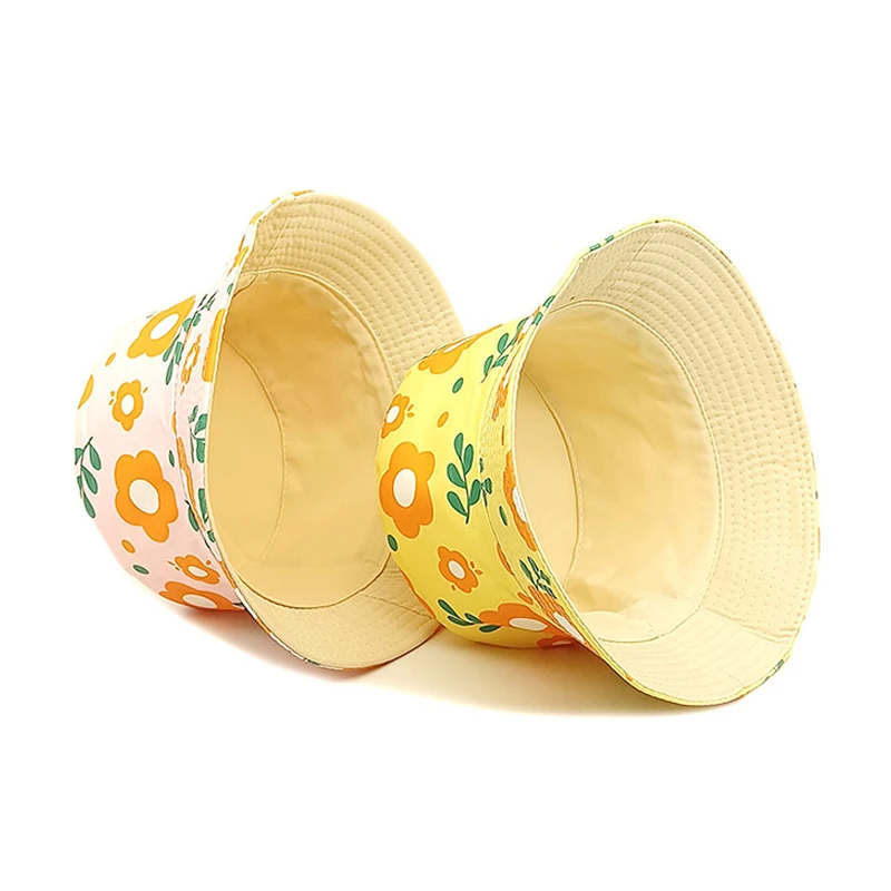 Bocca Children Bucket Hat Flower Print Fisherman Hats Girl Kids Panama Cap Cartoon Double Sides Child Caps Summer Sun Outdoor