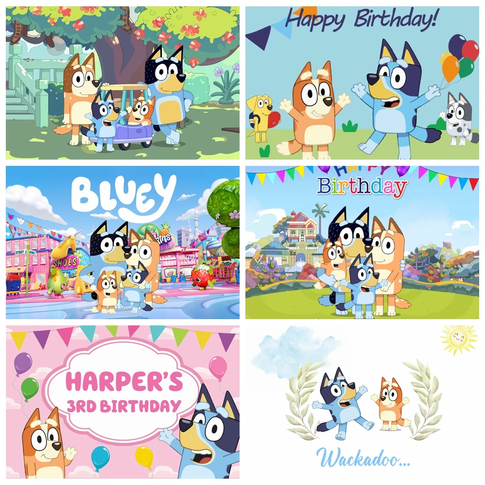 

Cartoon Shepherd Dog Blue Background Boy Girl Happy Birthday Customized Photo Studio Photography Decorative Background Vinyl