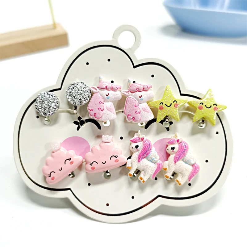 Clip Earrings 5PRS Christmas Gift for Children Non Piercing Girls Kids Mixed Cute Unicorn Panda Cat ear clip earrings,clip earrings,ear clip,ear accessories