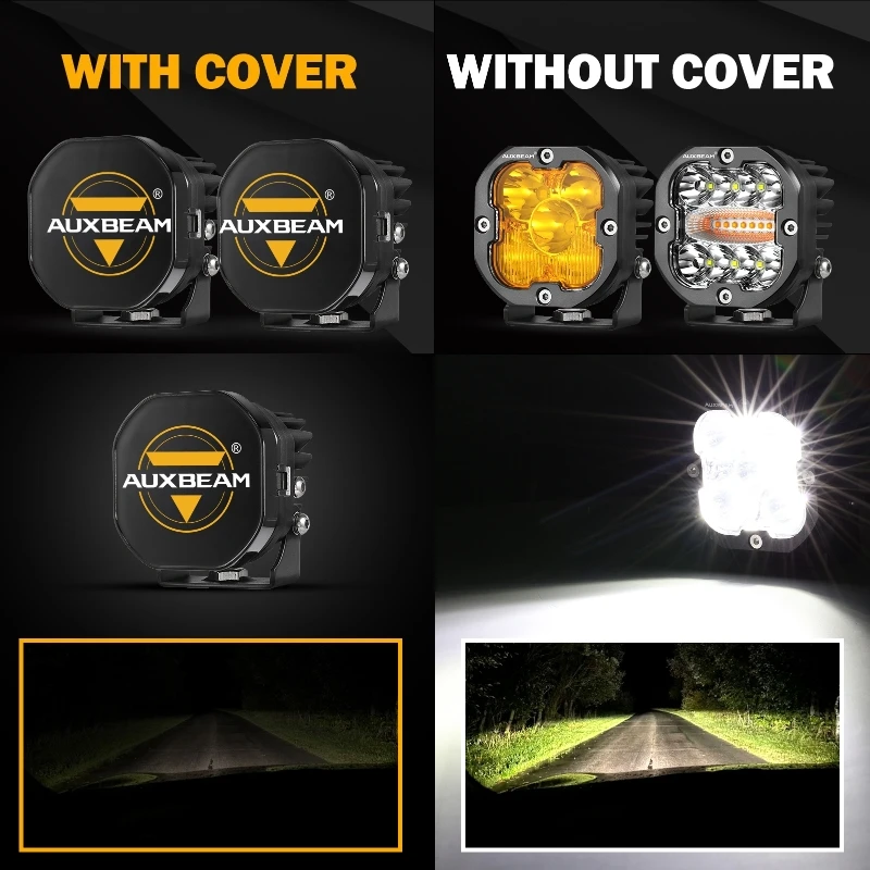 AUXBEAM 블랙 LED 포드 조명 실드 커버, 조명 없는 커버만 포함, 3 인치