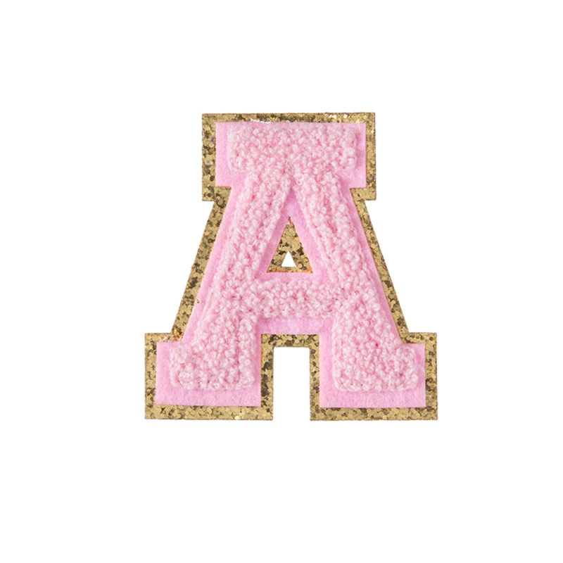 천 타올 자수 셔닐 문자 패치 다리미, ABC 알파벳 스팽글, DIY 액세서리용 열 접착 아플리케, 8cm
