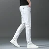 2024 Spring Summer New 98%Cotton Men's Slim Jeans Straight Casual Fashion Pencil Pants High Quality Trousers Male Clothes White 5