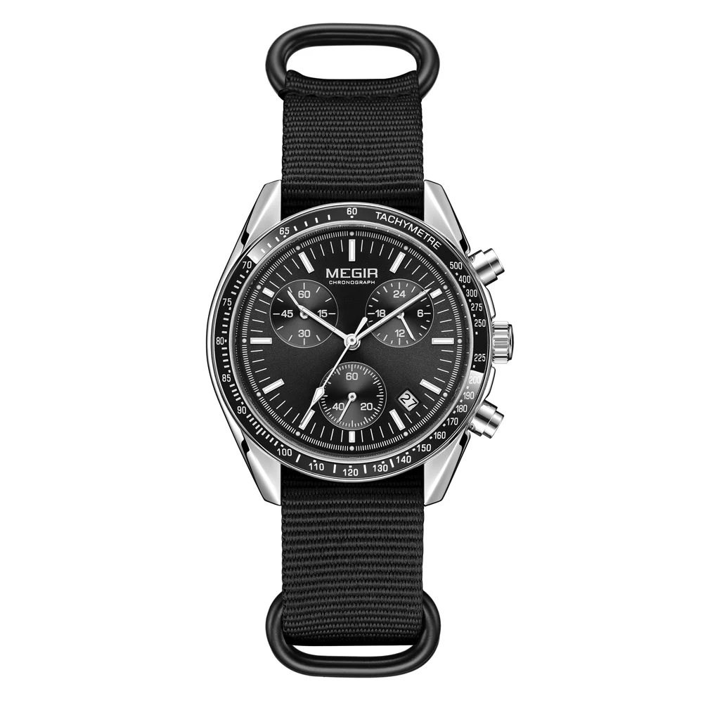 MEGIR Quartz Chronograph Watches Men Waterproof Sport Wristwatch Men's with Fashion Nylon Strap Luminous Pointers Date Male Gift - 2
