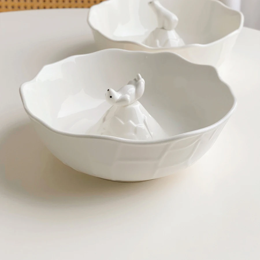 Korean Fashion Designer Plates White Cute Ceramic Flat Dishes Versatile Kitchen Pasta Tableware Salad Dinnerware Mini Saucer