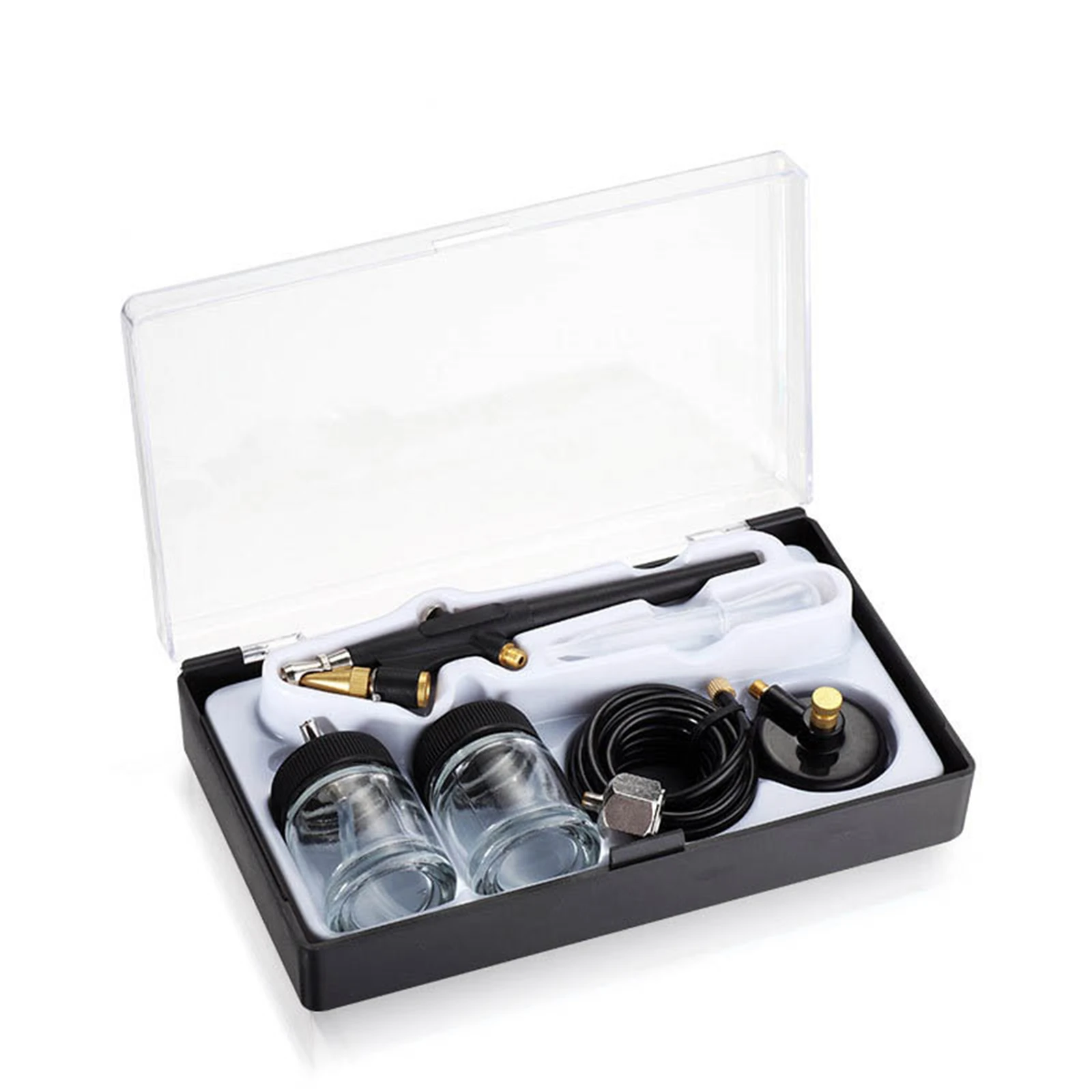 6x Mini Airbrush Spray Gun Kit Hobby Paint Starter Tools Set Single Action 0.8mm 15-50PSI 20CC Black