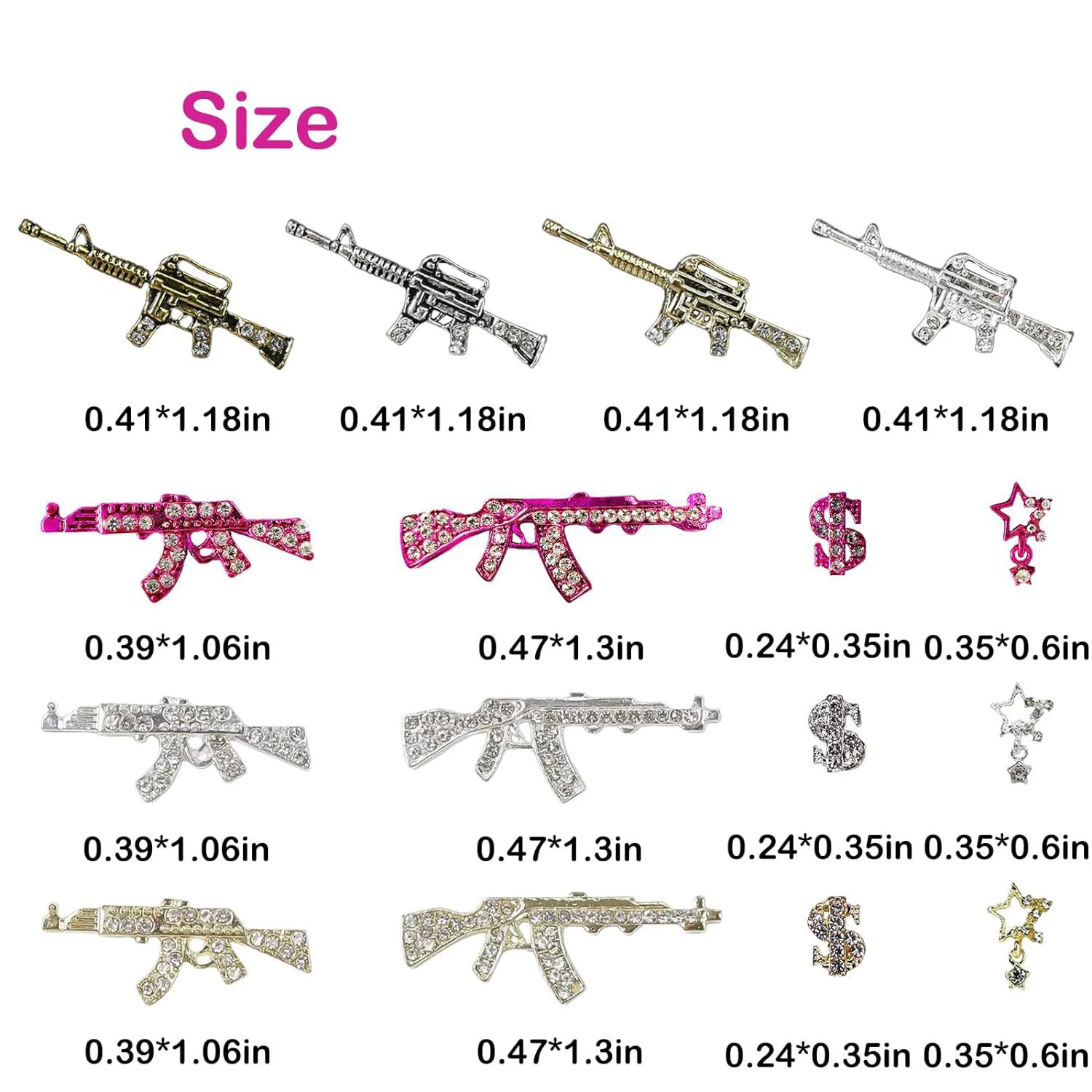 44PCS Alloy Gun Dollar Sign Star Nail Luxury Decor Gun Nail Charms Nail Art Rhinestone for Acrylic DIY Jewelry Nails Accessories 3