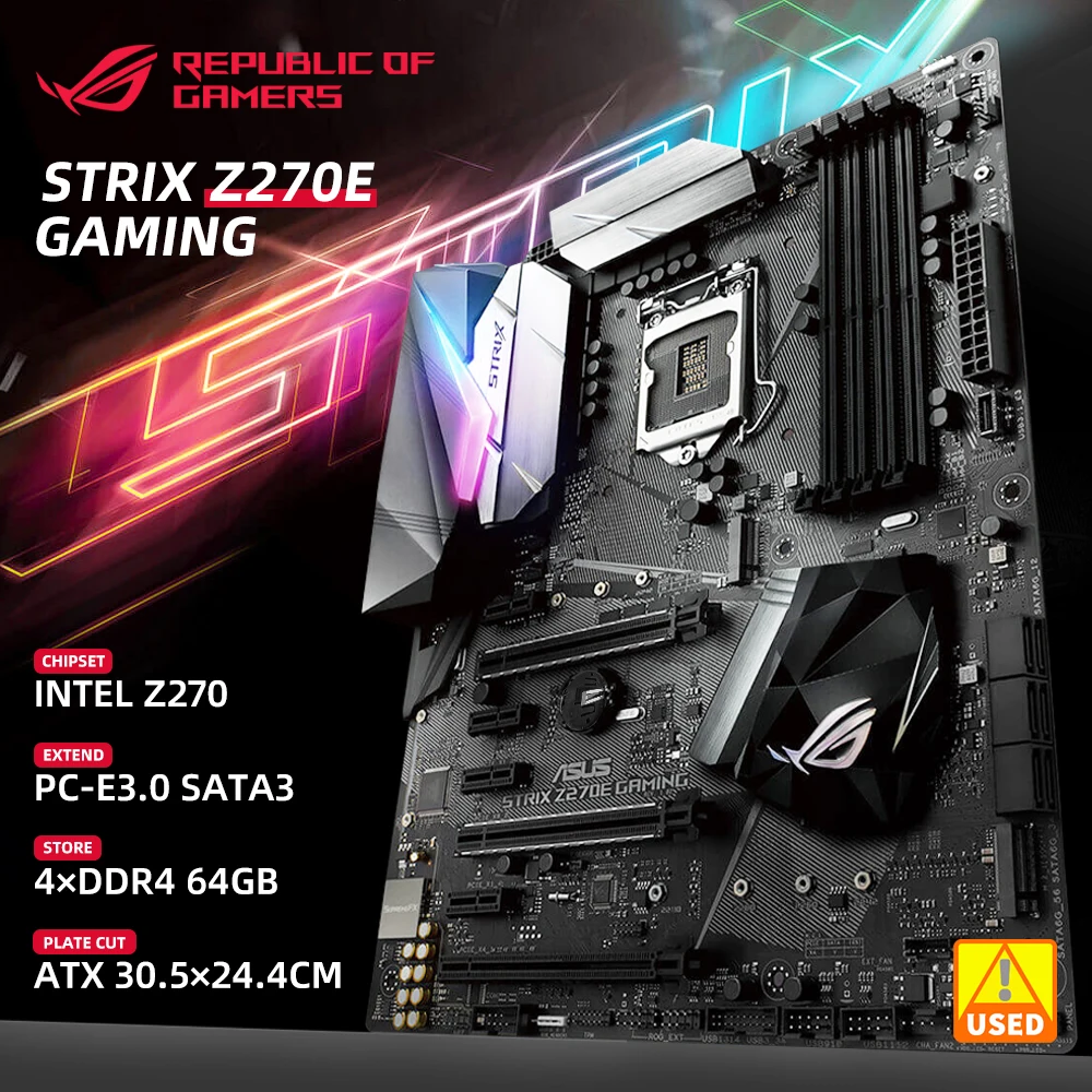 

Used ASUS ROG STRIX Z270E GAMING LGA1151 DDR4 DP HDMI DVI M.2 ATX Motherboard with onboard AC Wifi and USB 3.1 Aura Sync RGB LED