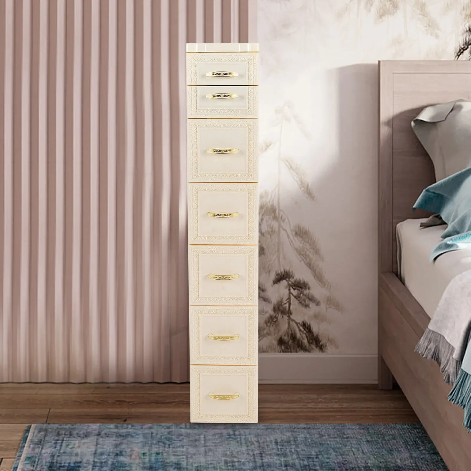 7 Drawers Floor Cabinet Storage Organizer Free Standing Bathroom Narrow Cabinet for Living Room - Image 2