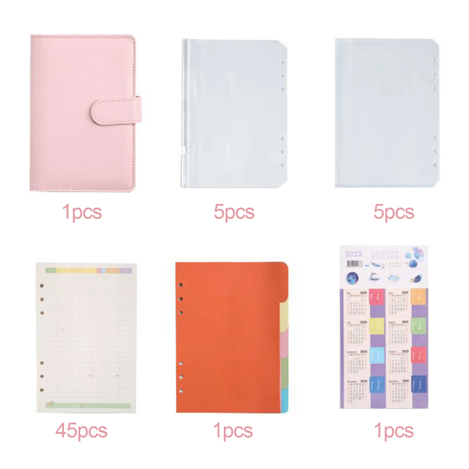 

Macaron Color A6 6 Ring Binder PU Clip-on Notebook Leather Loose Leaf Notebook Cover Notebooks Divider Page Kawaii Stationery
