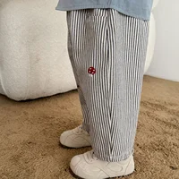 Nouveau pantalon sarouel en coton brodé de dessins animés pour tout-petits, collection automne 2026 – Pantalon décontracté en jean rayé ample pour bébé garçon 2