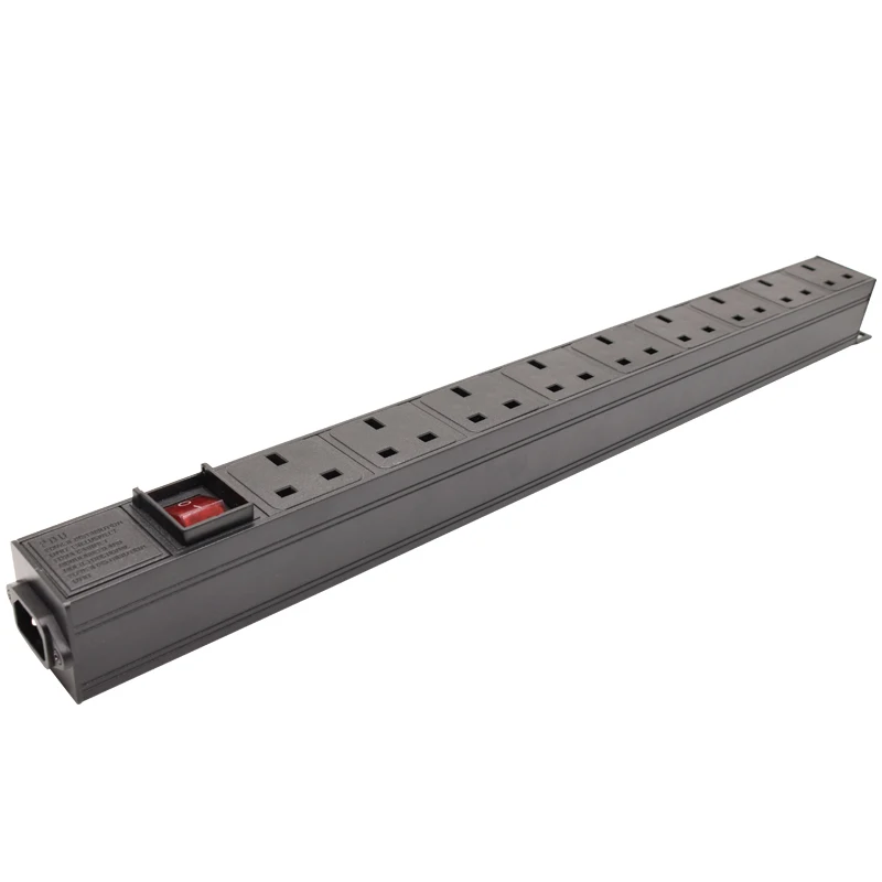

Metal Power Strip 13A 250V 9Ways UK Socket Switch C14 Input Port Adapter For Network Cabinet Power Distribution Unit