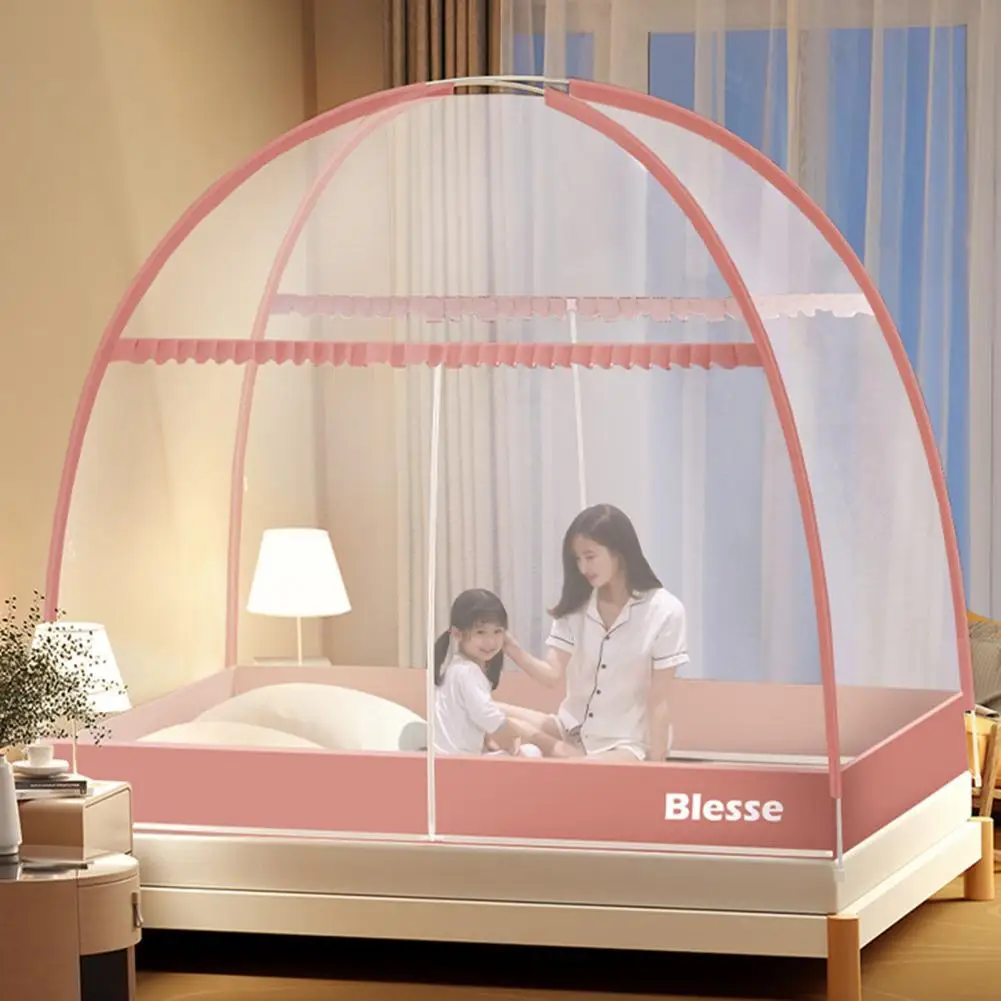 완전 밀폐형 이중 문짝 모기 텐트, 지퍼 클로저, 모기 방지 침대 커버 커튼