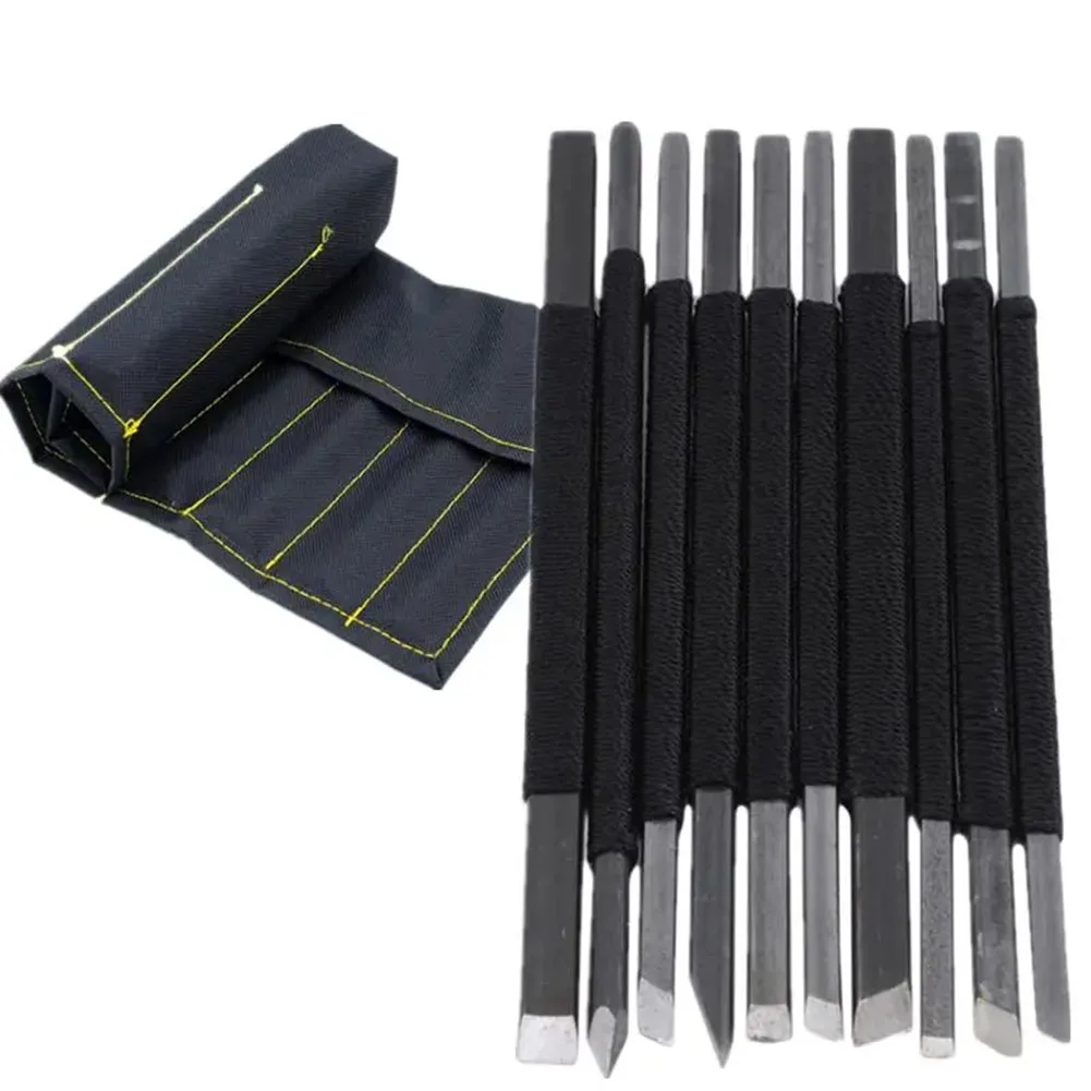 

Professional 10Pcs High-carbon Steel Stone Carving Hand Tools Set Stone Carving Chisel Set Woodworking Carving Tool