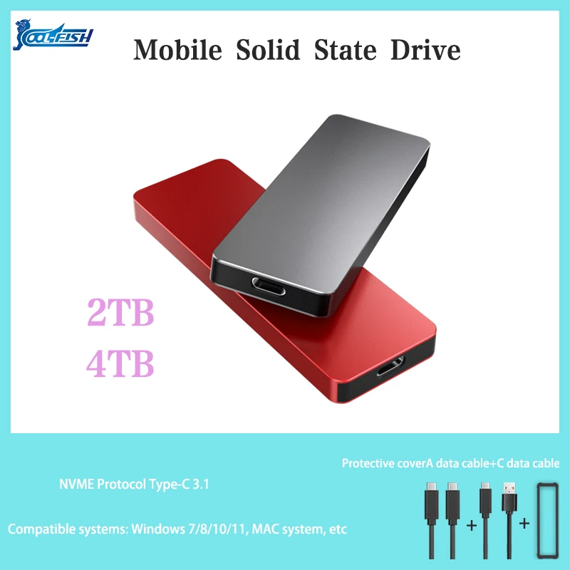 

CoolFish SSD Mobile Solid State Drive 2T 4T Type-C3.1USB3.2Gen2NVME External Hard Drive SATA For Gaming Windows 10 Free Shipping