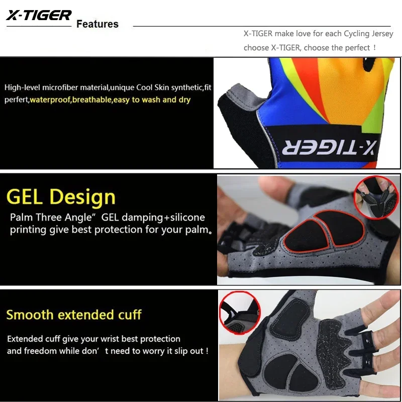 X-TIGER Cycling Gloves 3D GEL Pad Sport Gloves Half Finger MTB Bike Gloves Luvas Bicicleta Para Ciclismo Mountain Bicycle Gloves 4