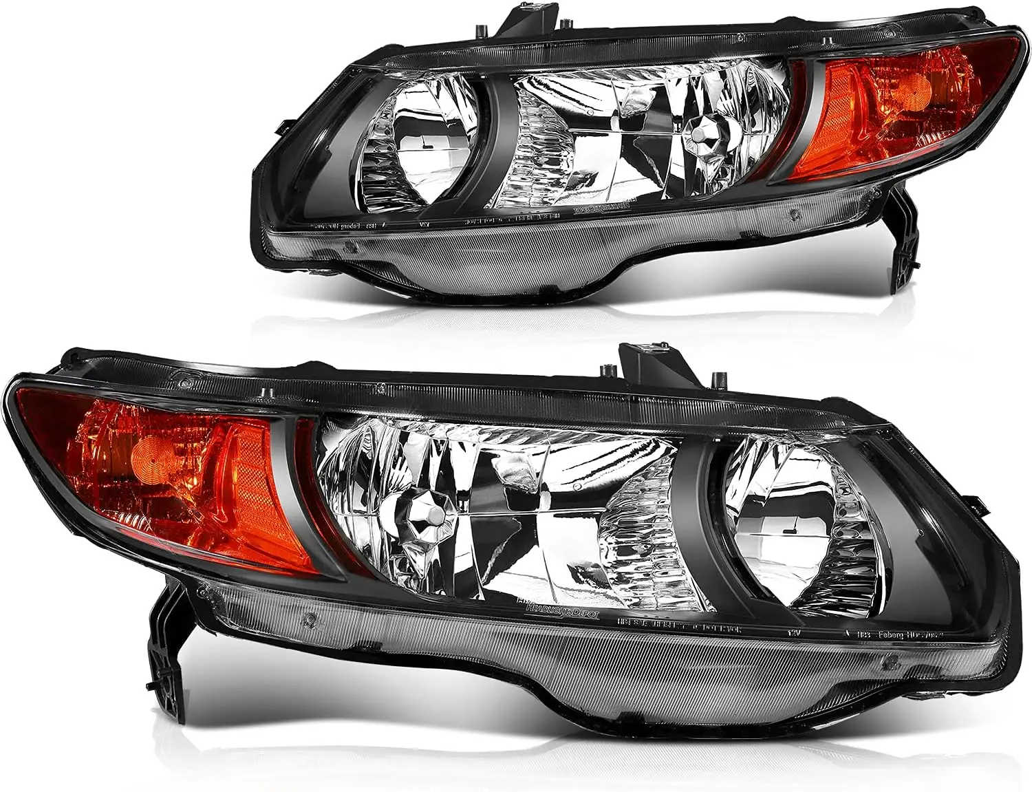 

Пара фар в сборе для Honda Civic Coupe 2006-2011, 2 двери купе, черный корпус, янтарный отражатель, прозрачные линзы для водителя и пассажира