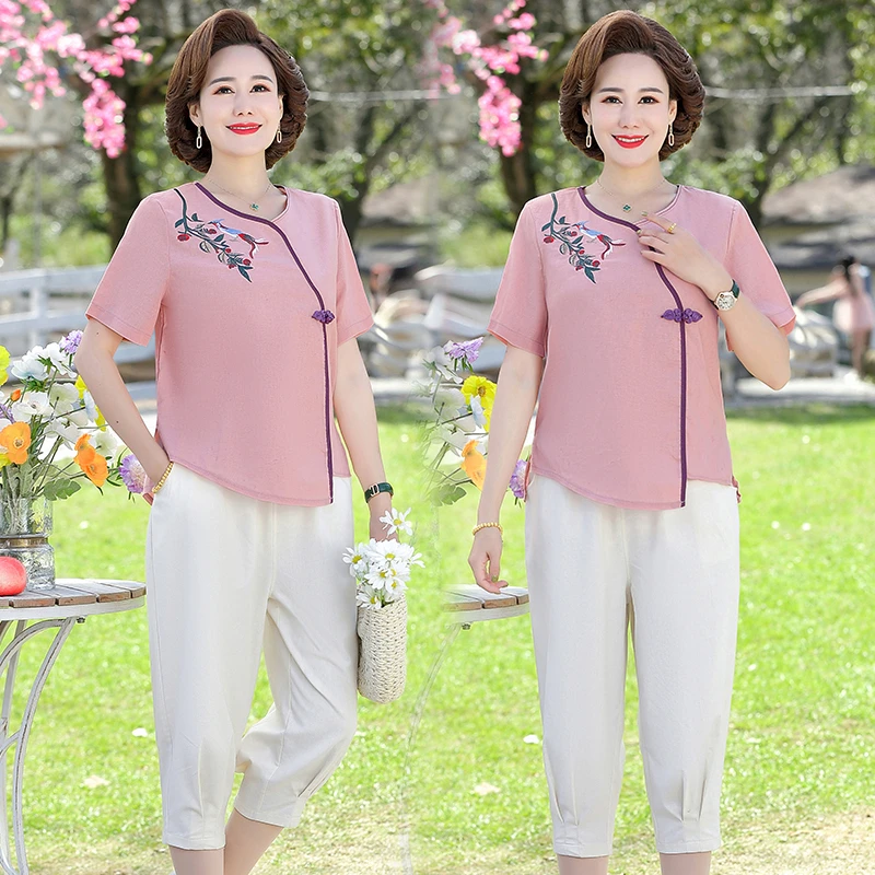 Cotton Linen 2 Piece Sets Women Summer 
