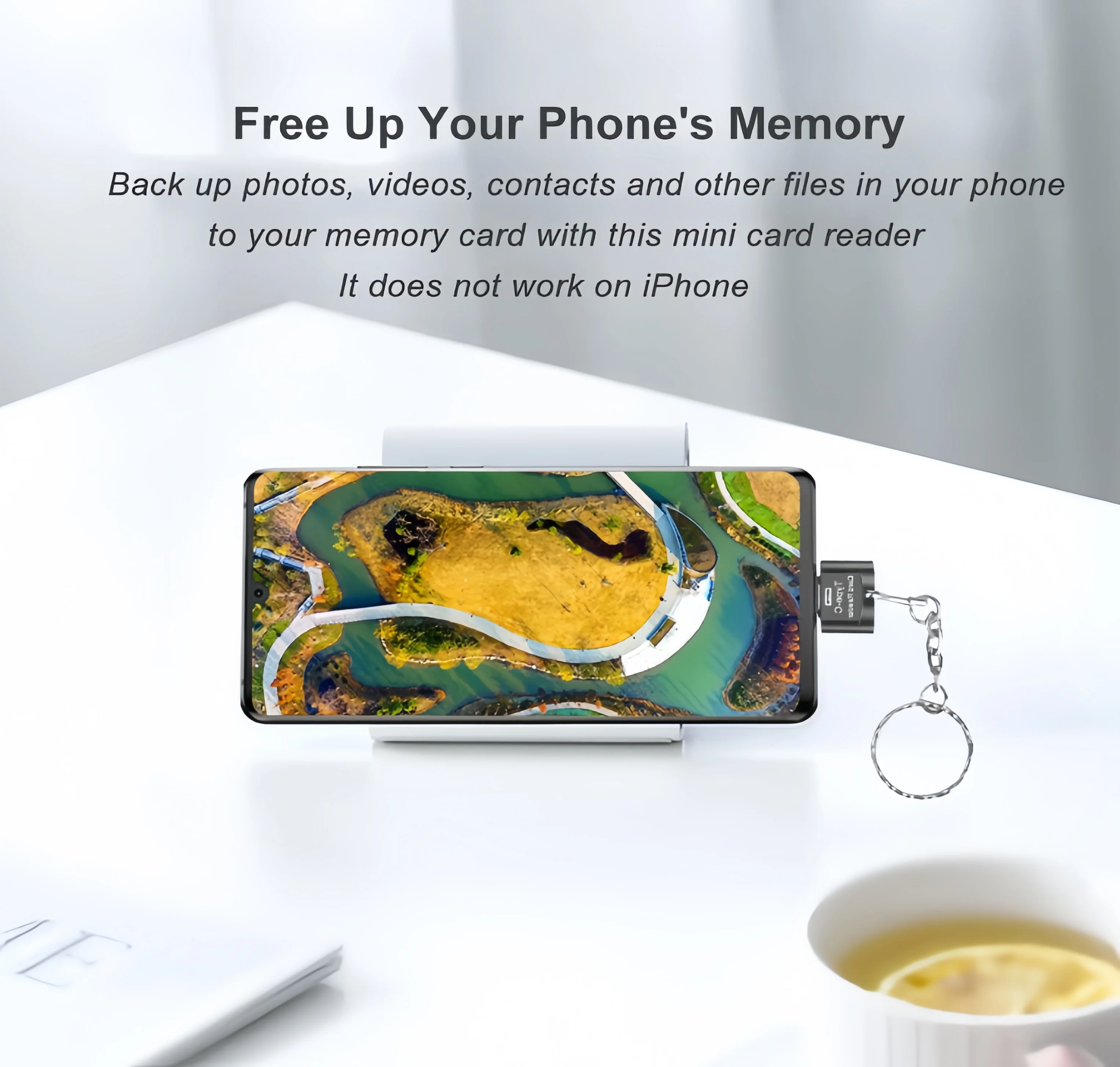타입 C 마이크로 SD 카드 리더, 보울터클램프 USB C TF 카드 리더 어댑터 (키체인 포함)