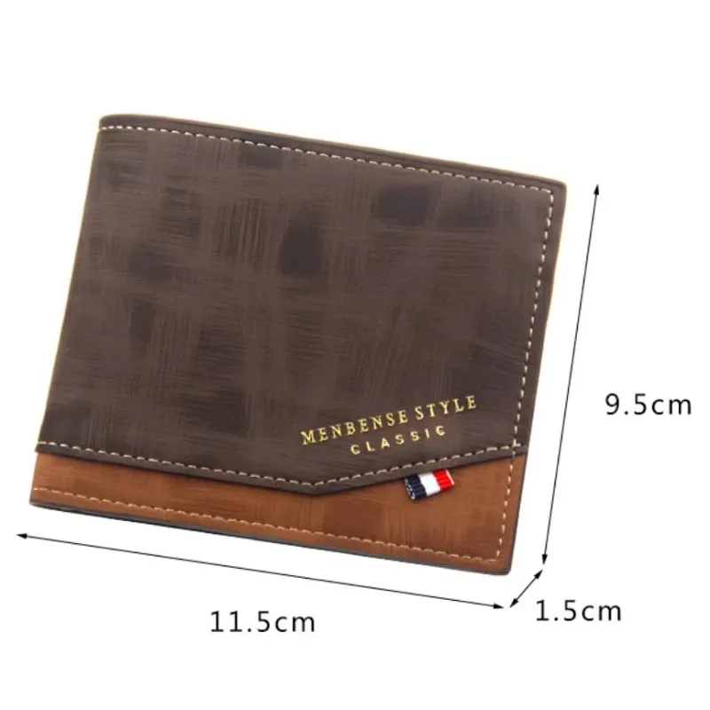 New Men's Wallet Short Cross Section Tri-fold Stitching Multi-card Zipper Coin Purse Wallet Passport Cover 4