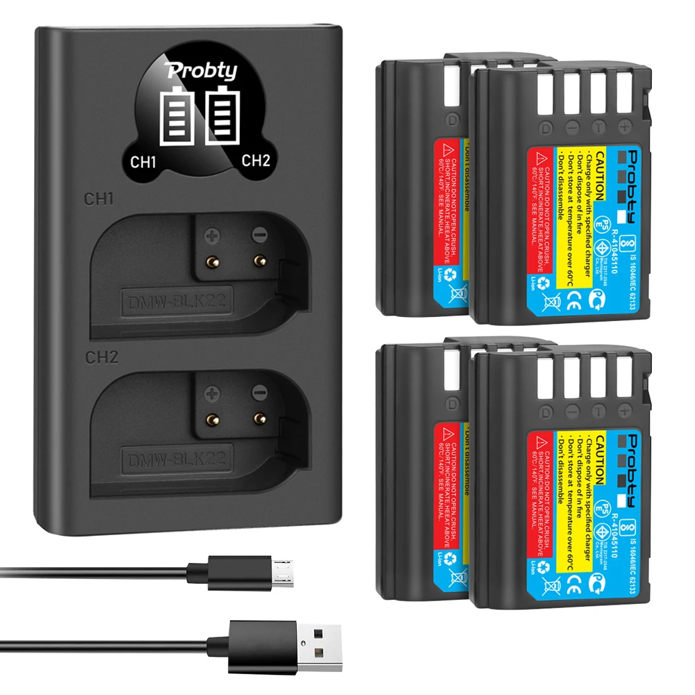 Batteria 2200Mah Dmw-Blk22 Dmw Blk22 + Doppio Caricatore Led Per Fotocamere Panasonic Lumix Dc-S5 Dc-S5K