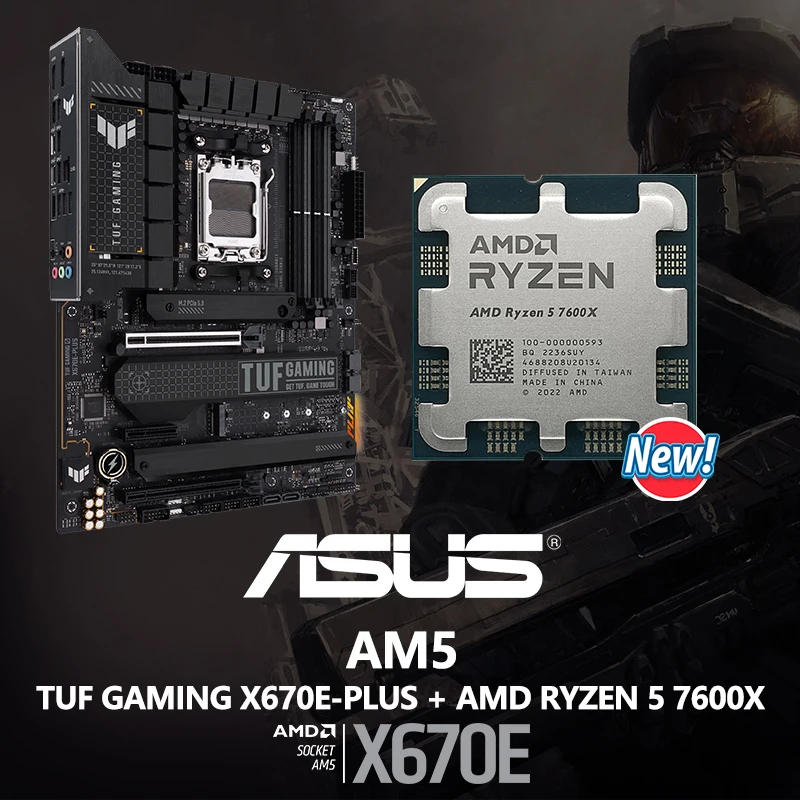 AMD-ゲーマー5マザーボードセット,7600x r5 7600x cpu asus tuf Gaming x670e plus atx x670 am5,マザーボードセット,ryzen 7000シリーズ,新しいファンなし