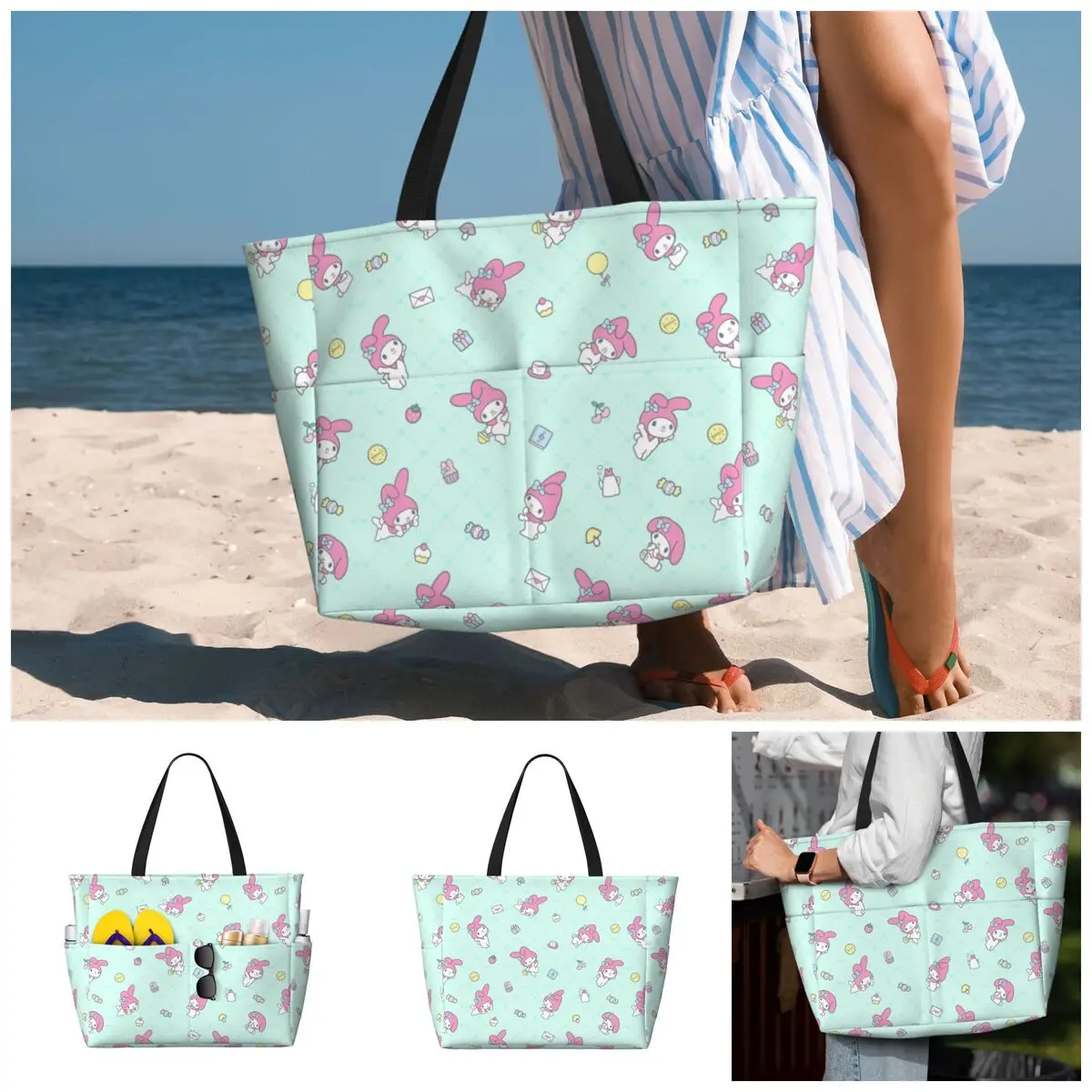Sanrio My Melody Large Beach Tote Bag Women Waterproof My Sweet Tote Bags for Grocery 3