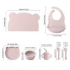 7PCS Silicone Baby Tableware Set Adjustable Bib Heat Insulation Placemat Suction Bowl Dishes Portable Sippy Cup Soft Utensils 6
