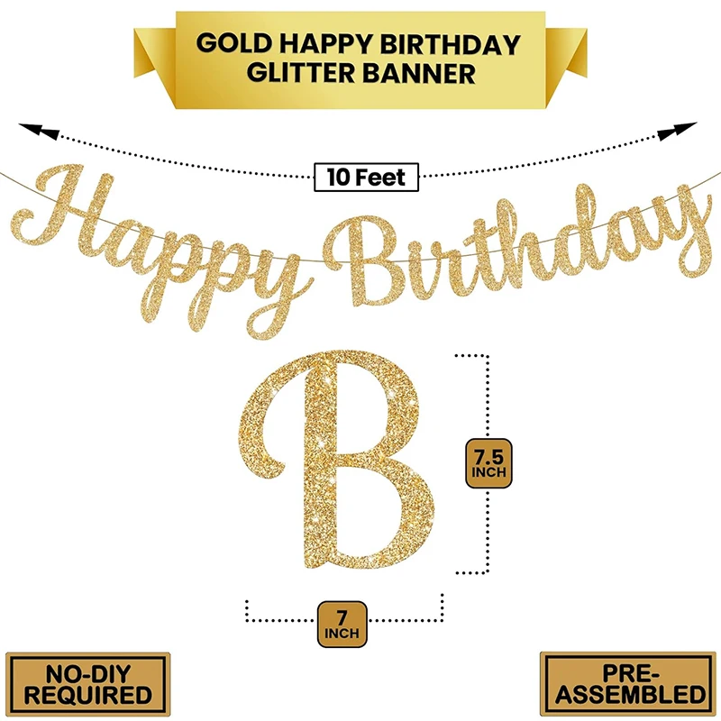 Golden Happy Birthday Banner Pre-Strung 4 Feet No DIY Birthday Party Decor Gold Happy Sign for Girls Women birthday streamers,birthday banner,party decorations
