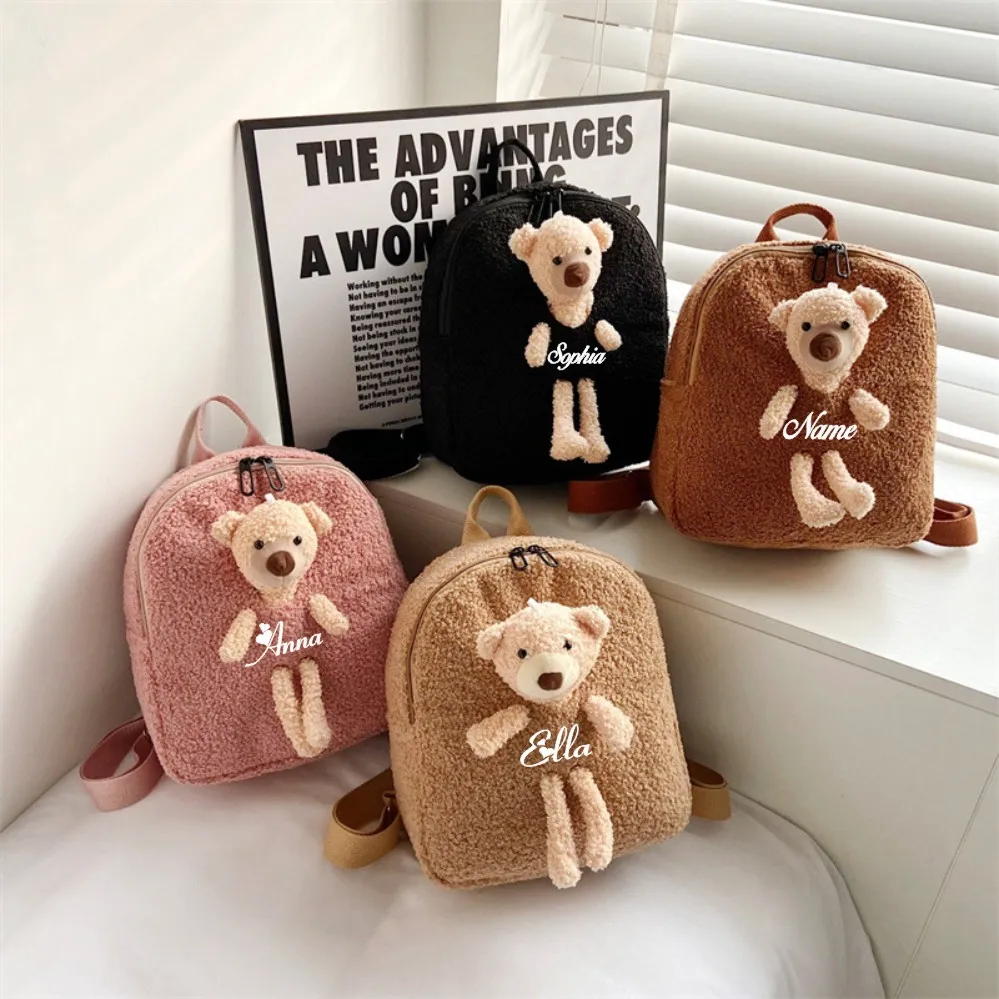 

Personalised Name Initial Backpack with ANY NAME Portable Children Travel Shopping Rucksacks Bear Shaped Shoulder Bags Girl Gift