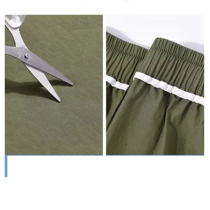 Women's Spring Summer Shirring Solid High Waisted Pockets with Elastic Harlan Lantern Wide Leg Workwear Trousers Vintage Pants