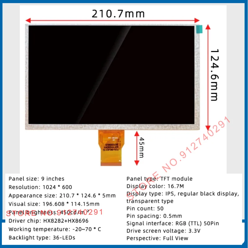 For 9 Inch RGB 50Pin SH090JGI50 SH090JGI60 1024*600 Full View IPS450 ...