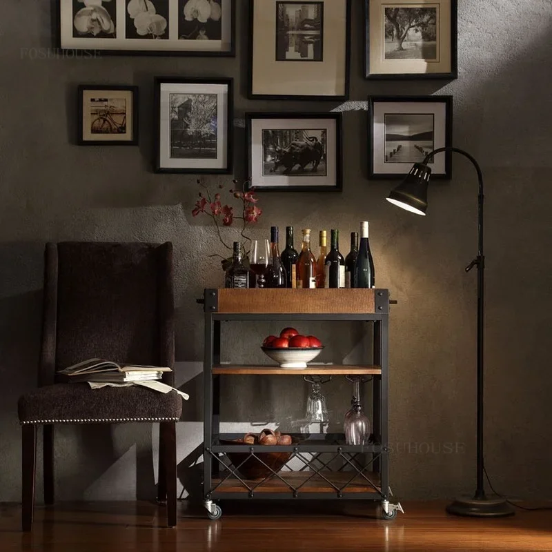 Solid Wood Living Room Villa Kitchen Islands Creative Coffee Shop Restaurant Trolleys Cart Retro Apartment Storage Cabinets y