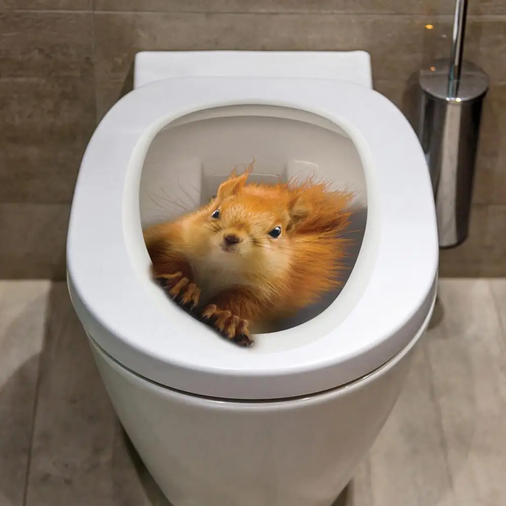 Toilet Lid Sticker Diy Toilet Lid Decal Funny 3d Squirrel Decal Wall Sticker Waterproof Removable with Strong