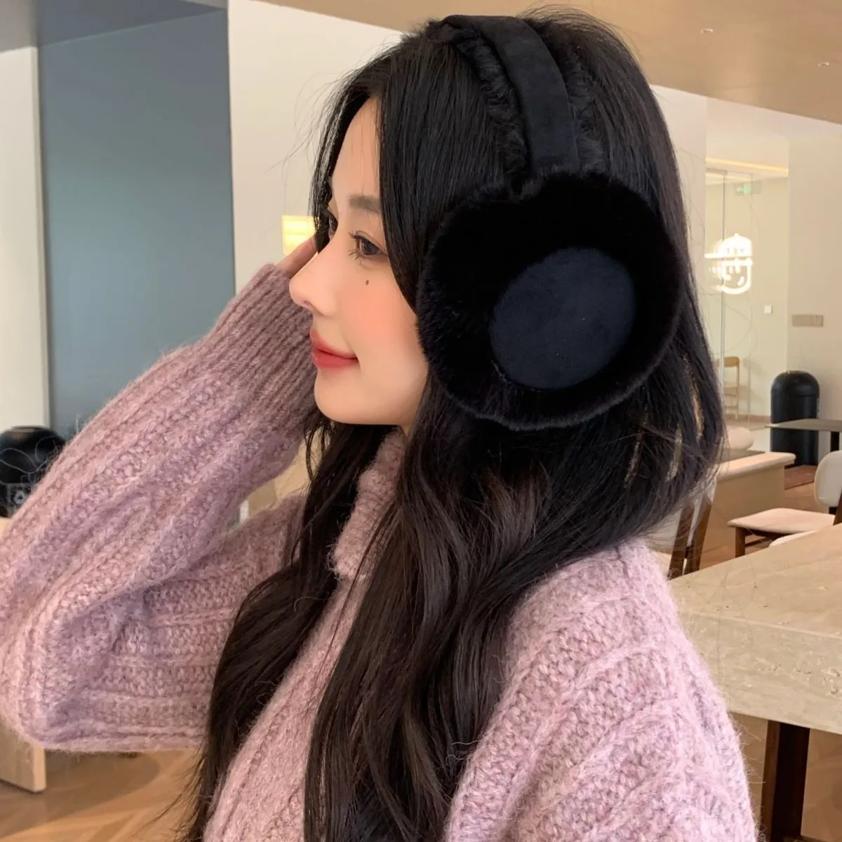 Warm Earmuffs Fur Earmuffs Fashion Plush Thicken Earmuffs Women Maillard Brown Suede Ear Cover Winter Warm Soft Earlap Accessories Outdoor Cold Protection