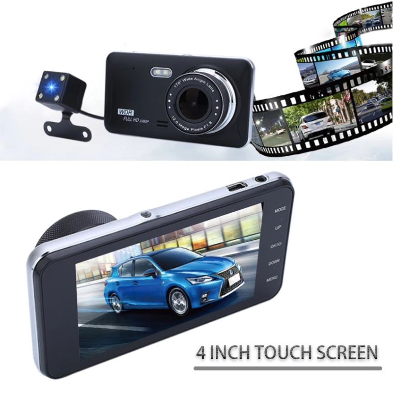

Car accessories 4-inch Dual Lens car Video Recorder USB Front and rear dvr dash cam IPS HD 1080P car Black Box With touch screen