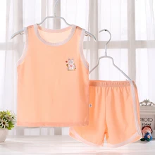  2Pcs Baby Summer Clothes Soild Color Cotton Tank Top Short Sets Girl Boy Casual Cartoon Outfits Child Sleeveless Tees Clothing 