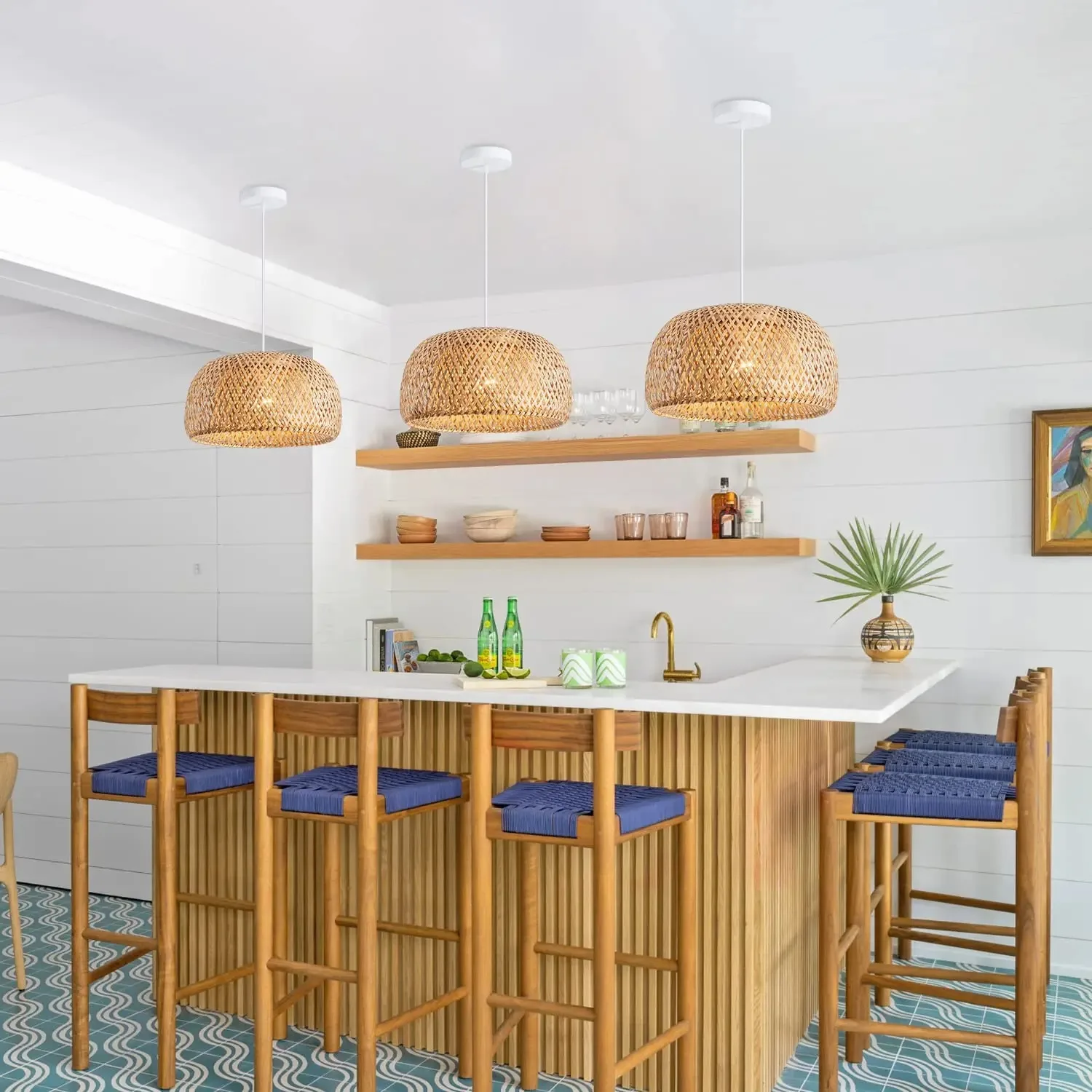 Bamboo Lantern Pendant Lamp Natural Rattan Wicker E27 Chandeliers Hand-Woven Bamboo Lampshades Lighting Fixtures Hanging Light 2