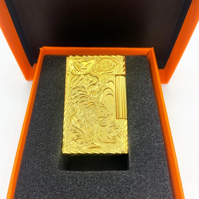 

New Memorial Metal Drawing Vertical Stripes Luxury Tobacco Lighters Ping Sound Natural Lacquer Cigarette Smoking Butane Lighters