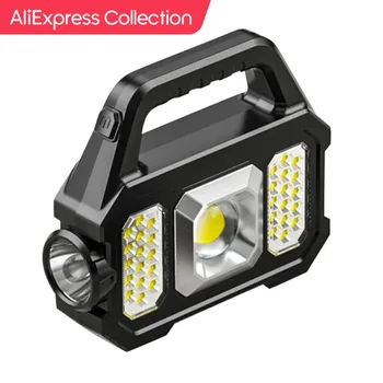 AliExpress Collection 고출력 LED 손전등 충전식 캠핑 작업 조명, 다기능 휴대용 조명, 태양열 충전, 6 가지 조명 모드