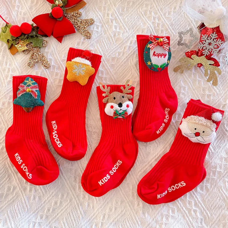 

New Autumn Winter Christmas Baby Toddler Sock Santa Claus Tree Star Cartoon Doll Cute Infant Boys Girls Silicone Non-slip Socks