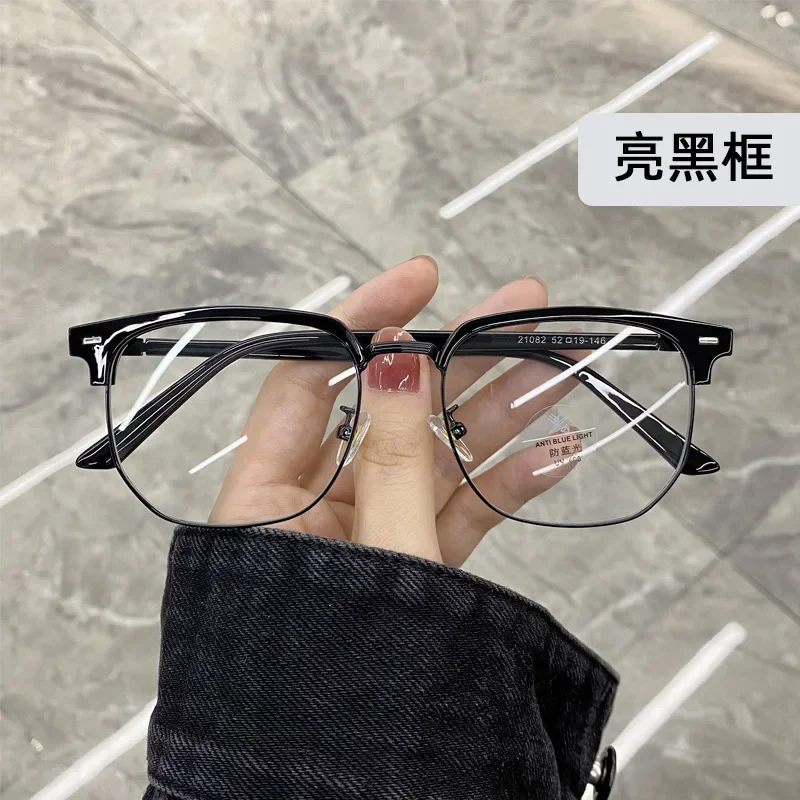 Anti Blue Light Glasses Fashion Eyeglasses Unisex Square Plain Metal Frame Polygon Eyeglasses for Men Women
