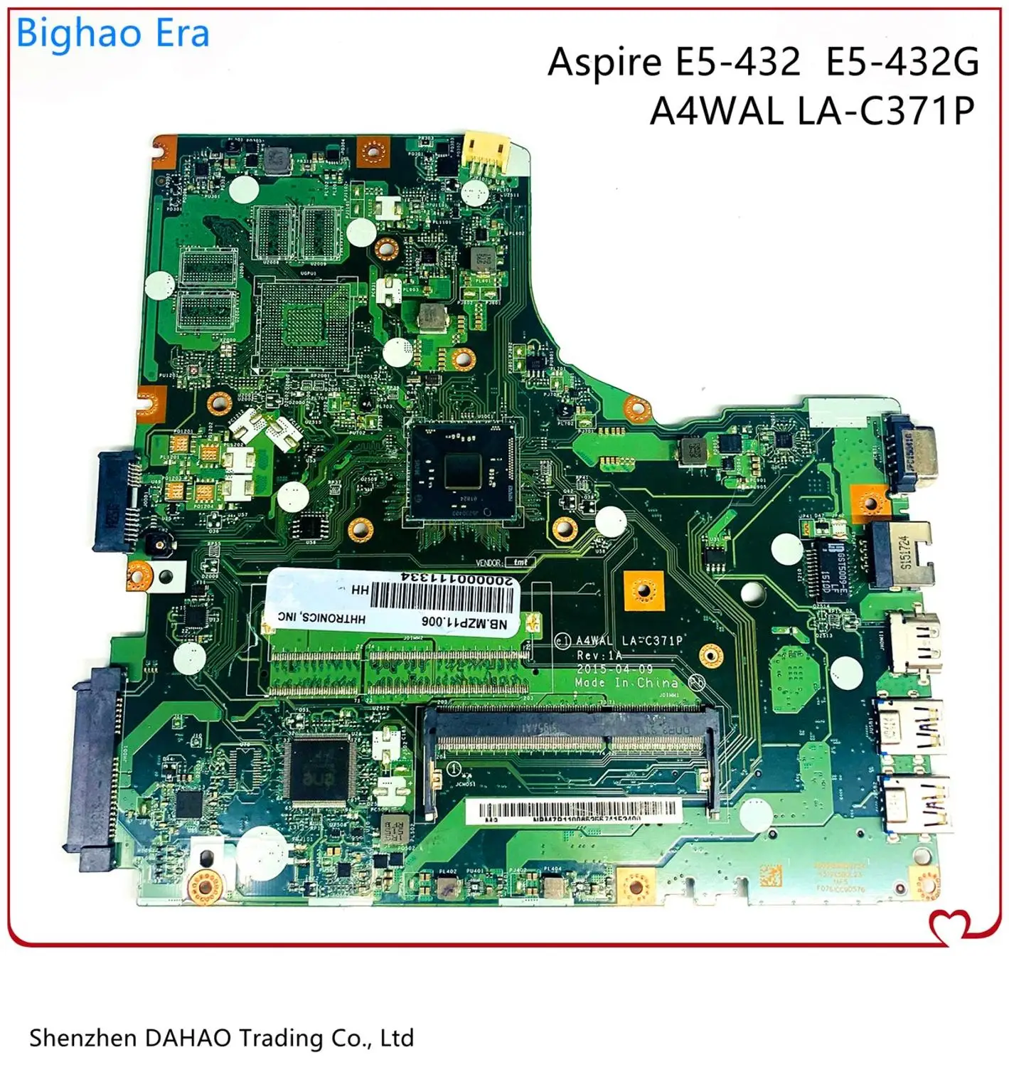 

For Acer Aspire E14 E5-432 E5-432G Laptop motherboard A4WAL LA-C371P Main Board With Intel CPU DDR3L 100% Fully Tested