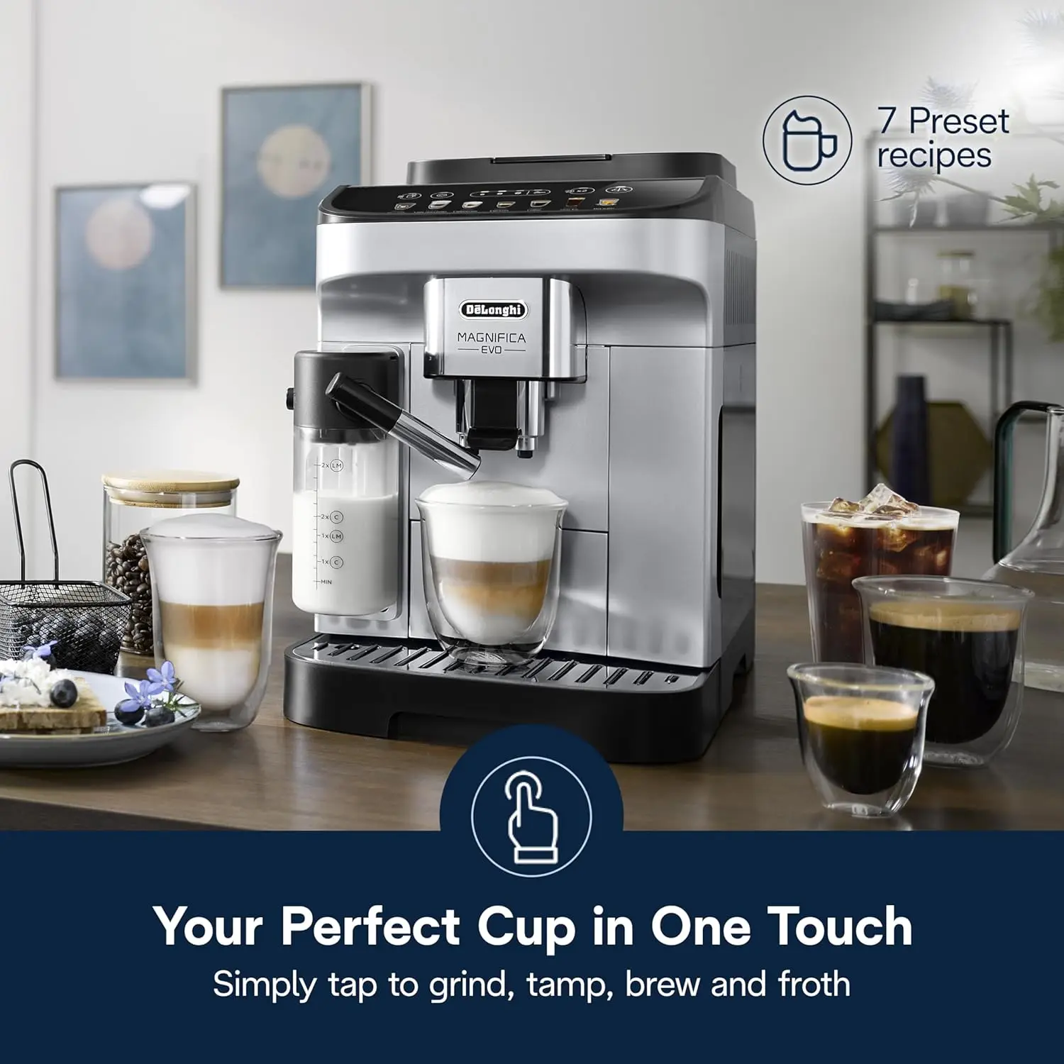 Automatic Espresso & Coffee Machine with Automatic Milk Frother for Latte, Cappuccino, Iced Coffee, Built-in Grinder,ECAM29084SB 2