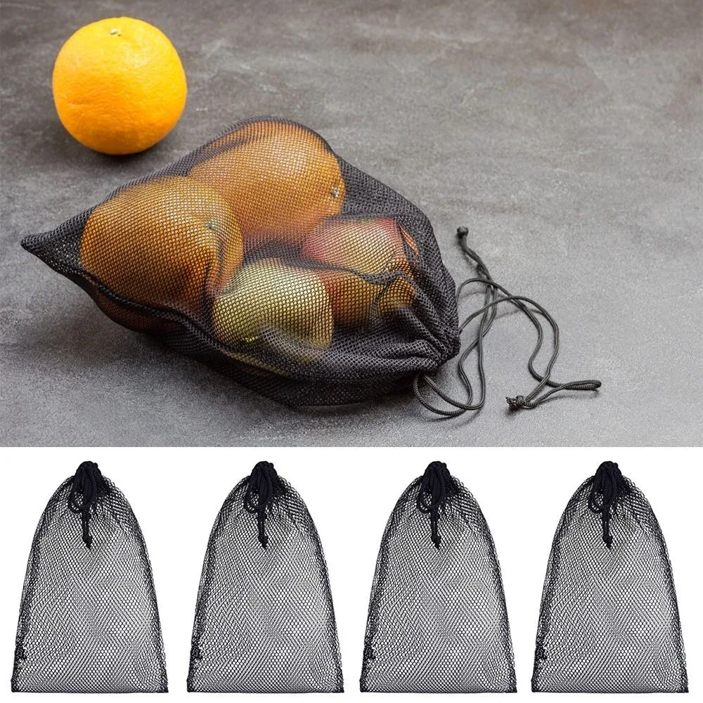 

Durable Drawstring Bag Multi Purpose Nylon Mesh Camping Bag Rinsing Black Stuff Sack Beach Toys