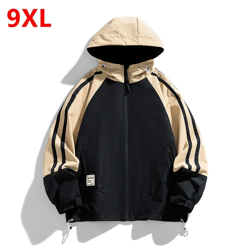 حجم كبير سترة الرجال الخريف فضفاضة المرقعة سترة زوجين سترة خارجية مقنعين الشباب العصرية بلايز ملابس الشباب 8XL 9XL